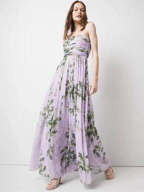 White House Black Market Lilac Floral Strapless Maxi Dress